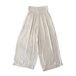 Free People Gauze Wide Leg Pants Cream Boho Beach High Rise Smocked M Flawed